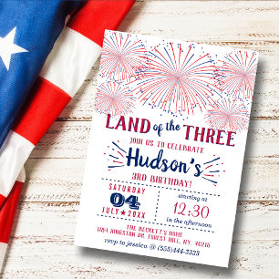 Land till de tre! 4 juli 3:e födelsedagen Party Inbjudningar