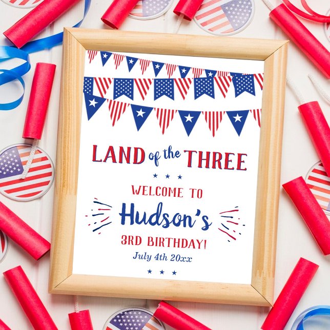 Land till de tre! 4 juli 3:e födelsedagen Party Poster (Skapare uppladdad)