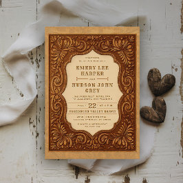 Land Tooled Leather Western Barn Rustic Bröllop Inbjudningar