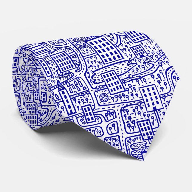 Land Torn - marinblått på vitt Slips (Rullad)