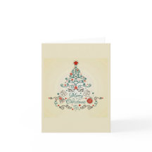 Land träd med dekorationer på julkort