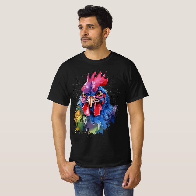 Land Tupp Chicken Watercolor Stil T Shirt (Hel framsida)