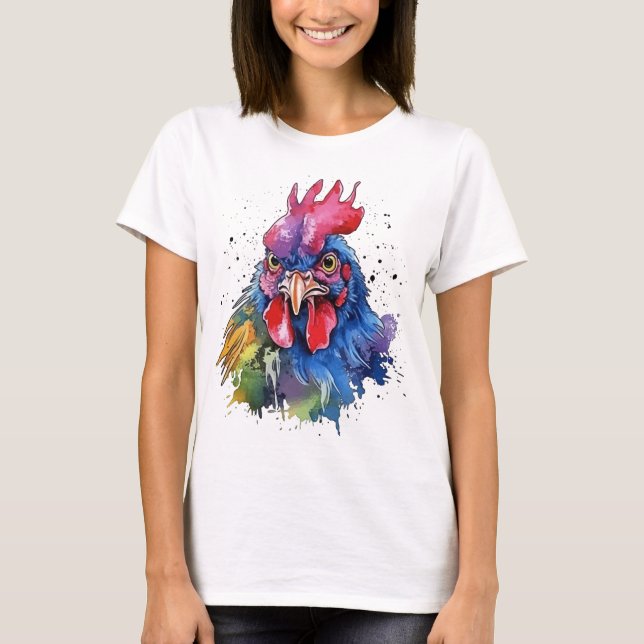 Land Tupp Chicken Watercolor Stil T Shirt (Framsida)