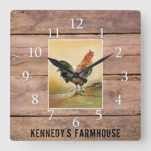 Land Tupp Rustic Wood Farmhouse-familjen Namn Fyrkantig Klocka