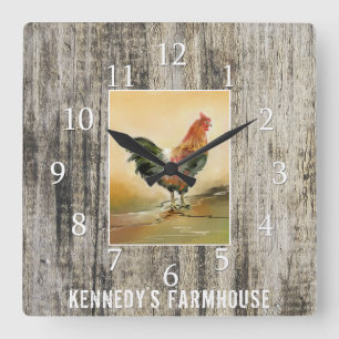 Land Tupp Rustic Wood Farmhouse-familjen Namn Fyrkantig Klocka
