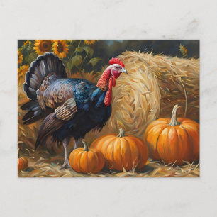 Land Turkiet med Pumpkins och Hay Thanksgiving Helg Vykort