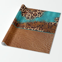 Land Turquise Leopard Brown Faux Leather Presentpapper