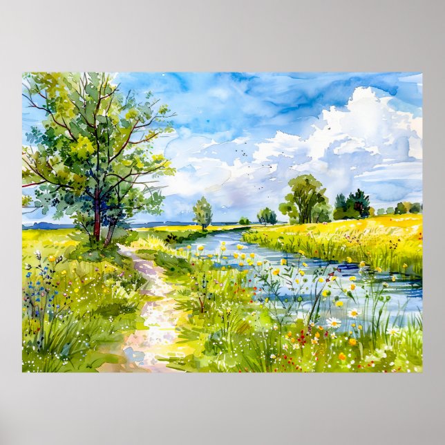 Land väg till Havelland Watercolor Poster (Framsidan)