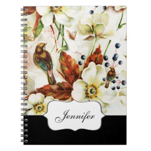 Land vintage blommor från fågelträdgård anteckningsbok