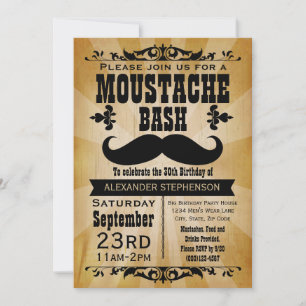 Land Vintage Mustache Bash Födelsedagsfest Inbjudningar