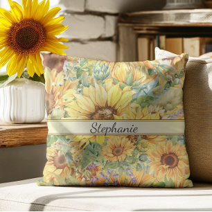 Land Vintage Stil Watercolor Solblommor Kudde