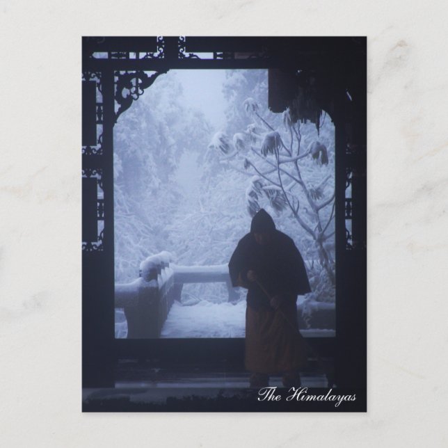 Land, vinter, Buddhist Munk / China, fryst Vykort (Framsida)