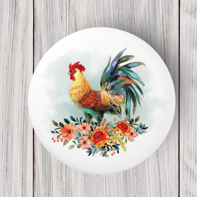Land Watercolor Chicken Tupp Blommigt Bouquet Knopp (Skapare uppladdad)