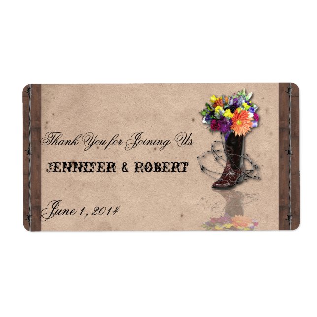 Land Western Barbed Wire Vattenflaska-etikett Fraktsedel (Framsidan)