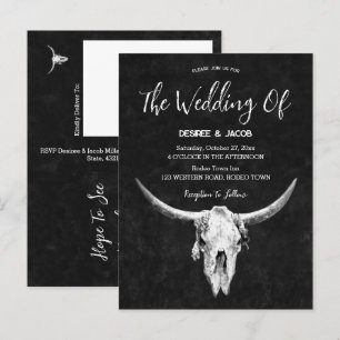 Land Western Black and White Bull Skull Inbjudan Vykort