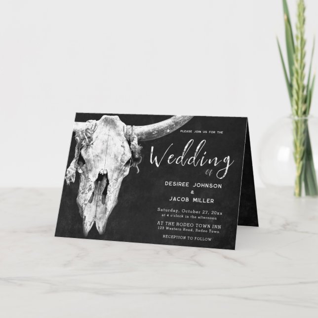 Land Western Black and White Rodeo Bull Skull Inbjudan (Framsida)