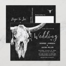 Land Western Black and White Rodeo Bull Skull Inbjudan Vykort