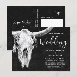 Land Western Black and White Rodeo Bull Skull Inbjudan Vykort