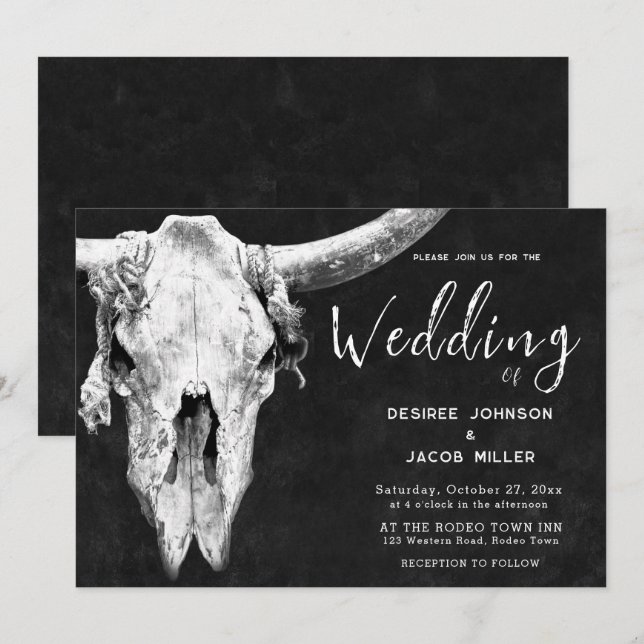 Land Western Black and White Rodeo Bull Skull Inbjudningar (Fram/baksida)