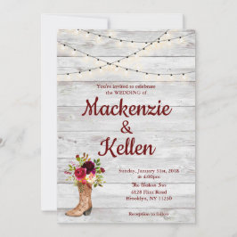 Land Western Boot Boho Rustic Marsala Bröllop Inbjudningar