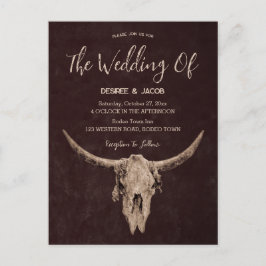 Land Western Brown Rustic Bull Skull Inbjudan Vykort