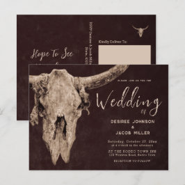 Land Western Brown Rustic Rodeo Bull Skull Inbjudan Vykort