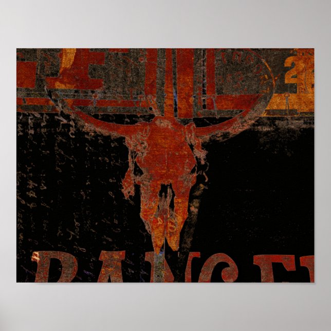 Land Western Bull Skull Rust Script Vintage Poster (Framsidan)