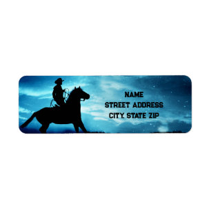 Land Western Cowboy and Horse Returadress Etikett