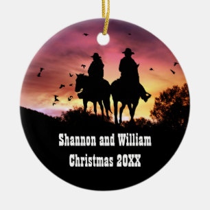 Land Western Cowboy och Cowgirl Romantic Julgransprydnad Keramik