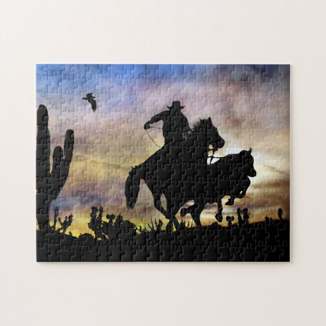 Land Western Cowboy Roping Steer Pussel (Horisontell)