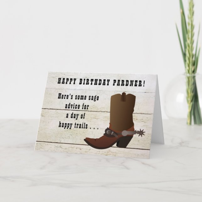 Land Western Cowboyboot Boot Roligt Add Namn Birth Kort (Framsida)