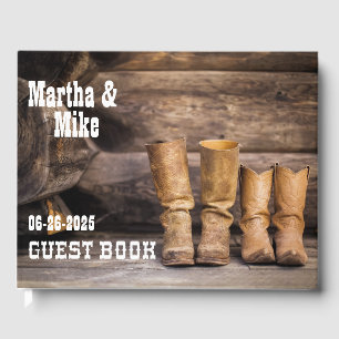 Land Western Cowboyboots Bröllop Guest Bok
