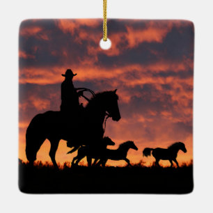 Land Western Cowboyroundup Vild Horses Julgransprydnad Keramik