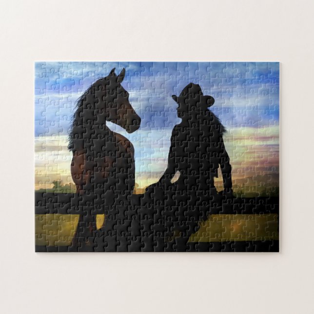 Land Western Cowgirl and Horse Pussel (Horisontell)