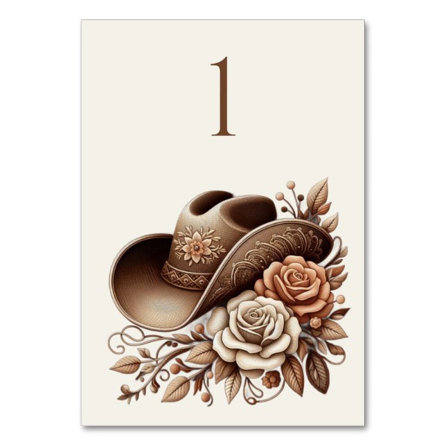 Land Western Cowgirl Hat med blommor Bordsnummer (Framsidan)