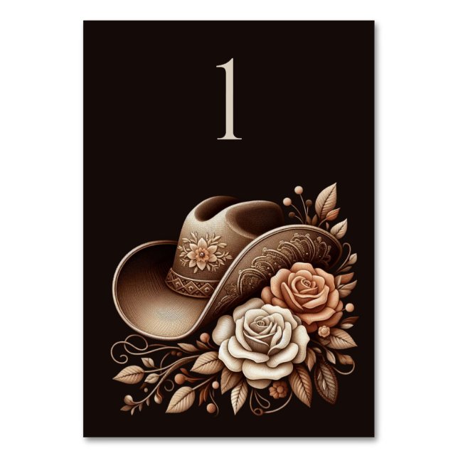 Land Western Cowgirl Hat med blommor Bordsnummer (Framsidan)