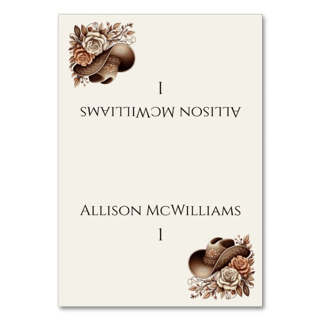 Land Western Cowgirl Hat med blommor Bordsnummer (Framsidan)
