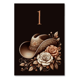 Land Western Cowgirl Hat med blommor Bordsnummer