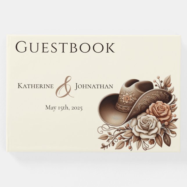 Land Western Cowgirl Hat med blommor Gästböcker (Framsida)