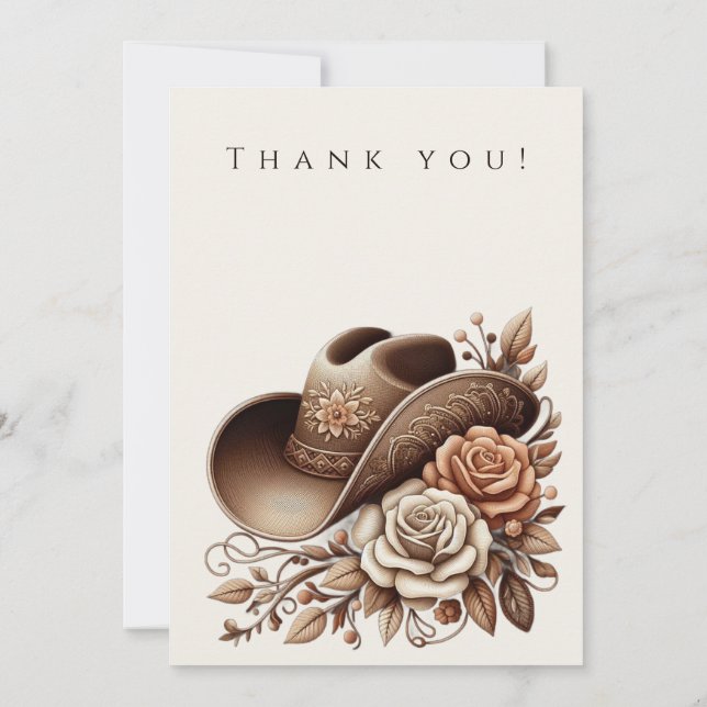 Land Western Cowgirl Hat med blommor Inbjudningar (Baksida)
