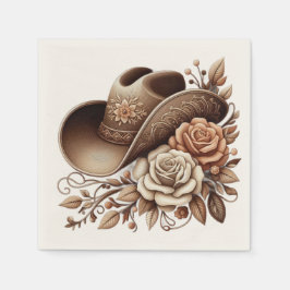 Land Western Cowgirl Hat med blommor Pappersservett