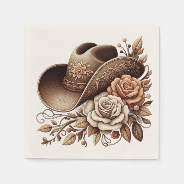 Land Western Cowgirl Hat med blommor Pappersservett (Framsidan)