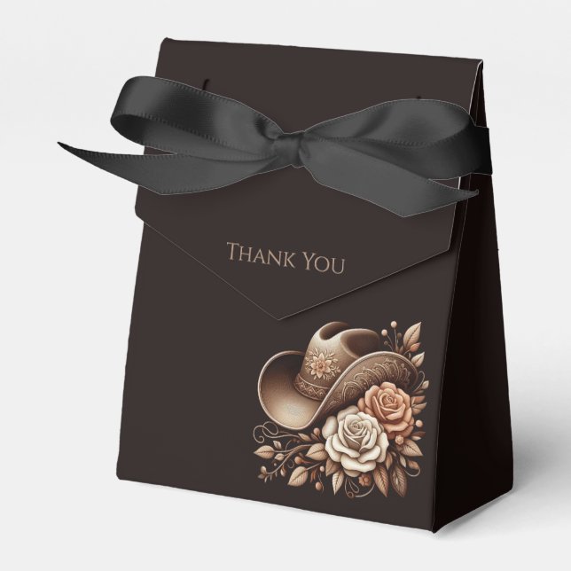 Land Western Cowgirl Hat med blommor Presentaskar (Framsidan Sidan)