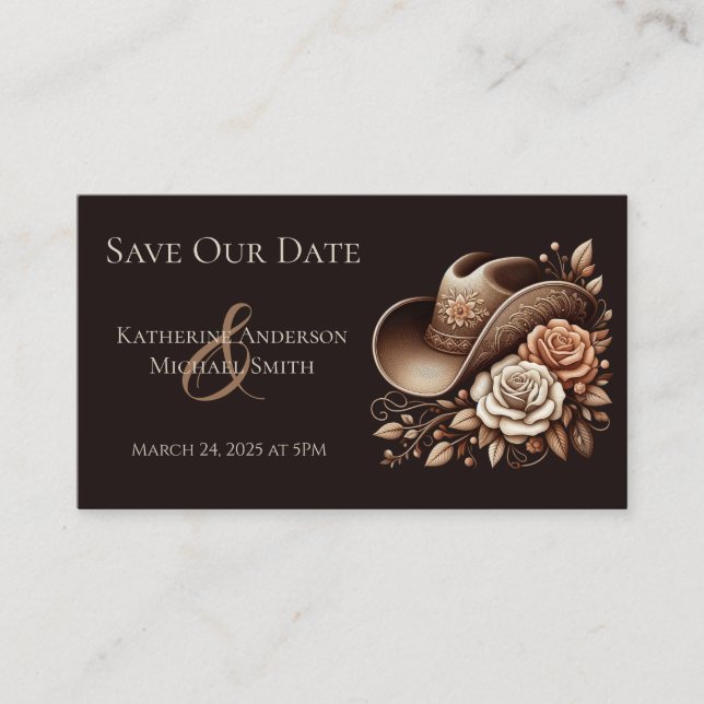 Land Western Cowgirl Hat med blommor Visitkort (Framsida)