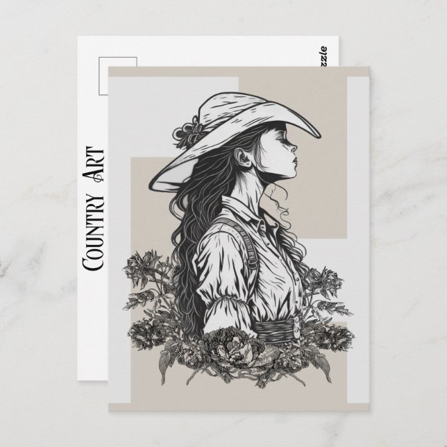 Land Western Cowgirl in a Breeze Cowboy Art Vykort (Fram/baksida)