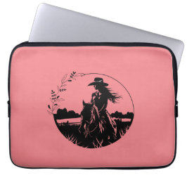 Land Western Girl Horse Riding på Fält Laptop Fodral