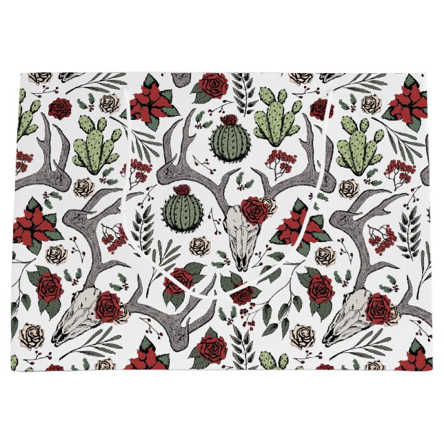 Land Western julafton Blommigt Reindeer Skull (Framsidan)