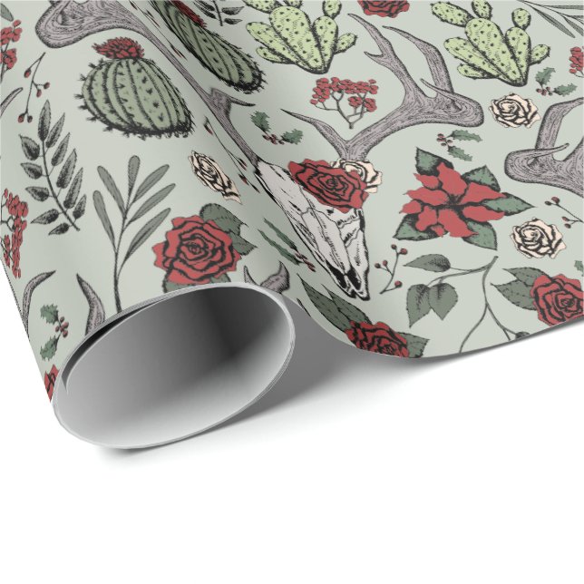 Land Western julafton Blommigt Reindeer Skull Presentpapper (Rullad Hörn)