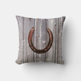 Land Western Lucky Horseshoe Rustic Wood Pillow Kudde