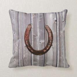 Land Western Lucky Horseshoe Rustic Wood Pillow Kudde